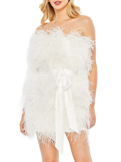 Shop Mac Duggal Women's Feather Strapless Minidress In White