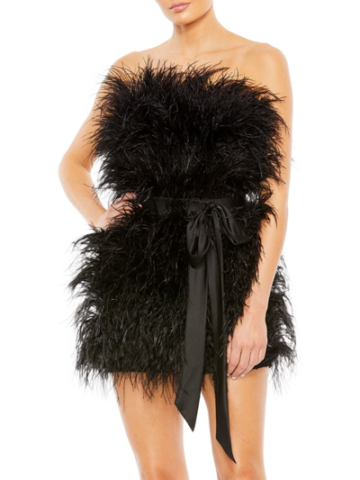 Shop Mac Duggal Women's Feather Strapless Minidress In Black