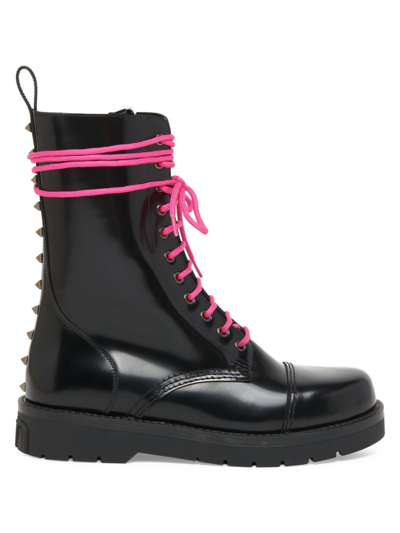 Shop Valentino Men's Camden Combat Boots In Nero Pink