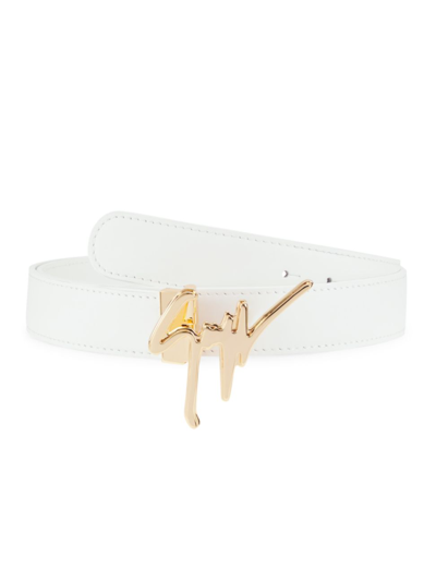 Shop Giuseppe Zanotti Men's Brass Logo Leather Belt In White Gold