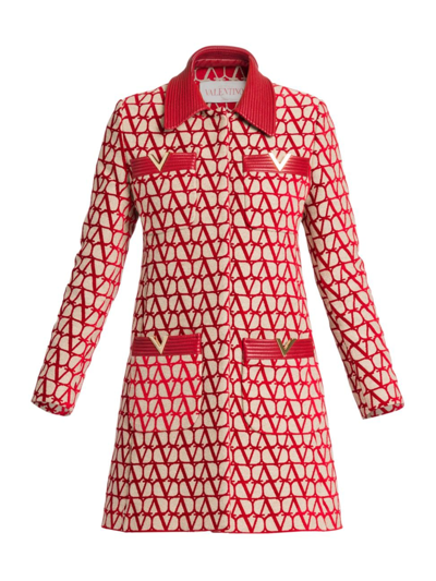 Shop Valentino Women's Logo Jacquard Coat In Beige Red