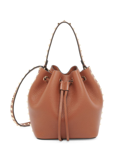 Shop Valentino Women's Rockstud Leather Bucket Bag In Selleria
