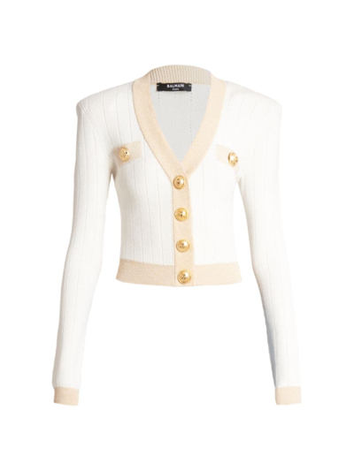 Shop Balmain Women's Glittery Button-front Cardigan In Natural Gold