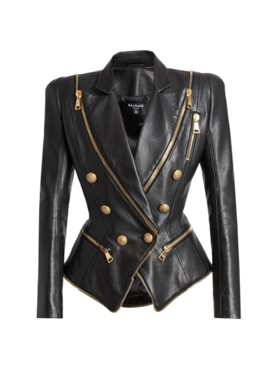 Shop Balmain Women's Zipped Leather Jacket In Black