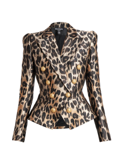 Shop Balmain Women's Leopard-print Jacquard Jacket In Brown Multi