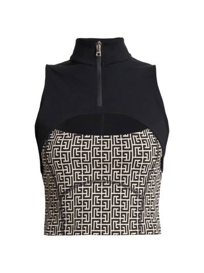 Shop Balmain Women's Monogram Cropped Top In Sable Black