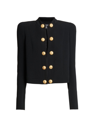 Shop Balmain Women's Collarless Crepe Jacket In Black