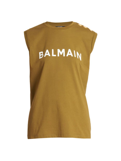 Shop Balmain Women's Buttoned Logo Tank Top In Khaki White