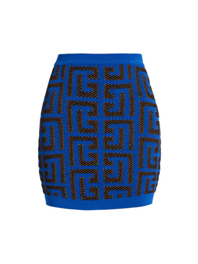 Shop Balmain Women's Pharaon Monogram Miniskirt In Electric Blue Black