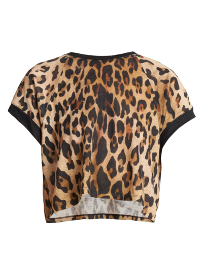 Shop Balmain Women's Leopard-print Cropped T-shirt In Brown Multi