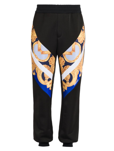 Shop Versace Men's Printed Colorblock Sweatpants In Navy Cobalt Gold