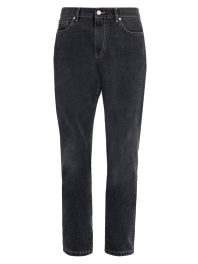 Shop Versace Men's Contrast Stitch Five-pocket Jeans In Washed Black