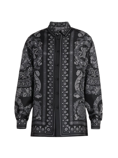 Shop Versace Men's Informal Printed Silk Shirt In Black Silver