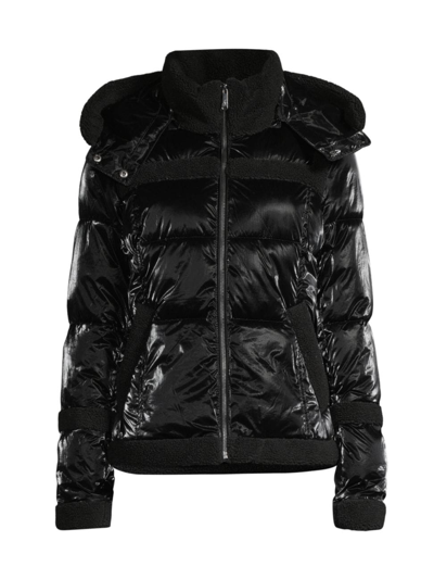 Shop Sam Edelman Women's Metallic Puffer Jacket In Black