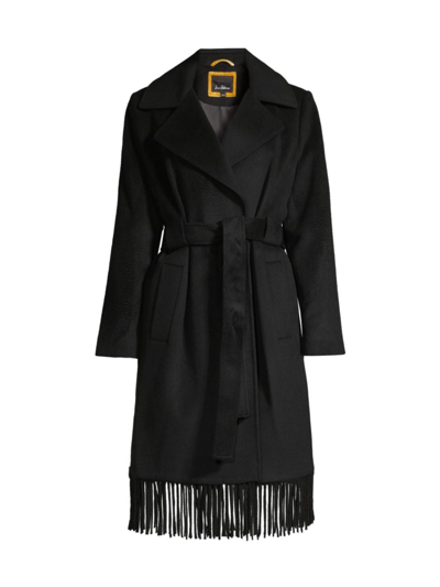 Shop Sam Edelman Women's Fringe Wrap Coat In Black