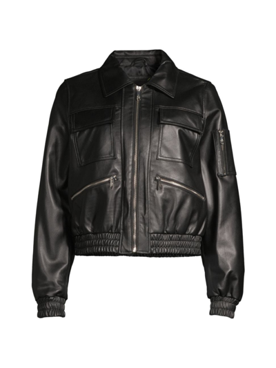 Shop Sam Edelman Women's Leather Bomber Jacket In Black