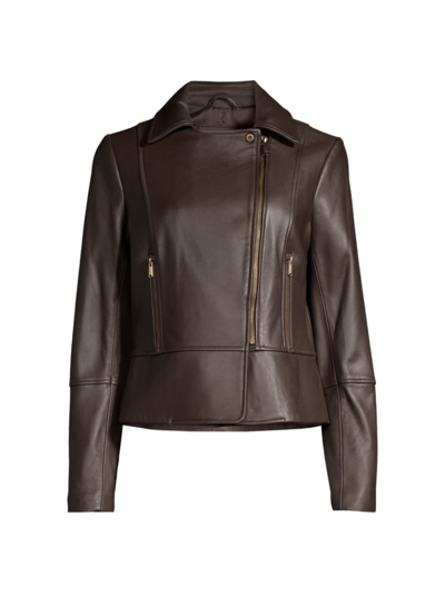 Shop Sam Edelman Women's Peplum Leather Jacket In Brown