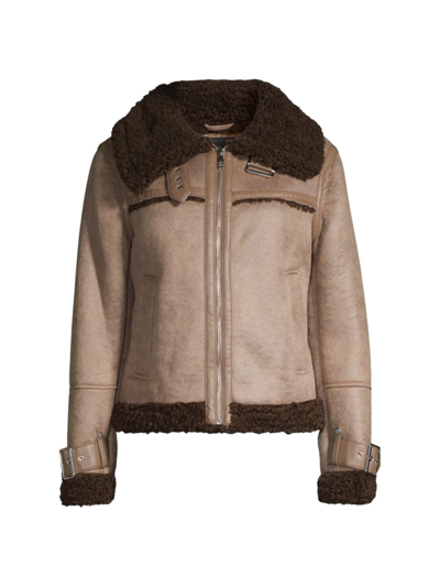 Shop Sam Edelman Women's Zip-front Faux Shearling Jacket In Light Brown