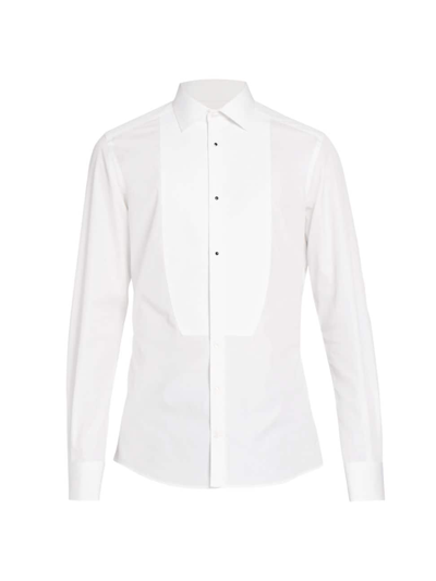 Shop Dolce & Gabbana Men's Piqué Tuxedo Shirt In Bianco Ottico