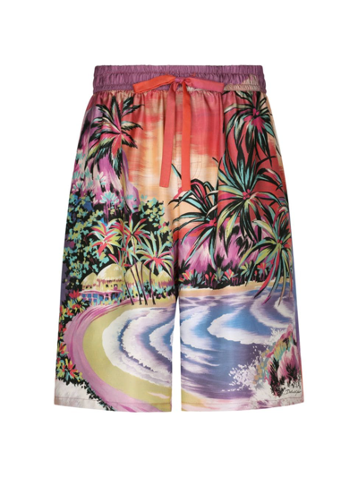 Shop Dolce & Gabbana Men's Hawaii Printed Drawstring Shorts In Hawaiirosa