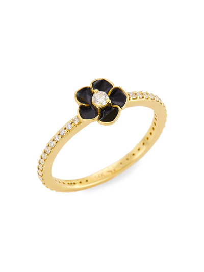 Shop Stephanie Gottlieb Women's Black Enamel & 0.25 Tcw Diamond Flower Stack Ring
