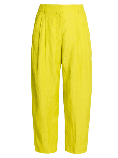 Shop Stella Mccartney Women's Pleated-front Cropped Trousers In Lime