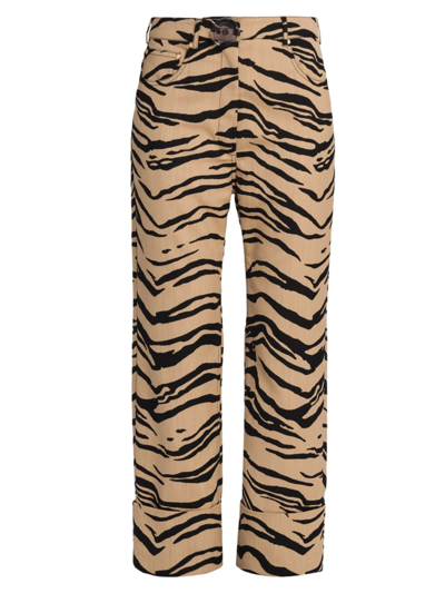 Shop Stella Mccartney Women's Tiger Wool-blend Cuffed Trousers In Raffia