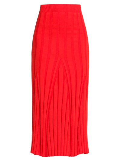 Shop Stella Mccartney Women's Wide Rib-knit Midi Skirt In Bright Red