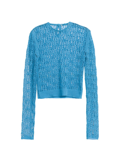 Shop Stella Mccartney Women's Sheer Pointelle-knit Top In Bright Azure