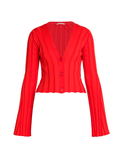 Shop Stella Mccartney Women's Cropped Ribbed-knit Cardigan In Bright Red
