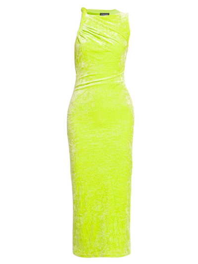 Shop Versace Women's Twisted Crushed Velvet Midi-dress In Acid Lime