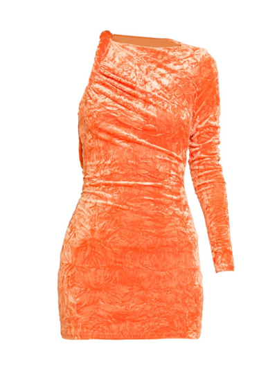 Shop Versace Women's Twisted Crushed Velvet Minidress In Orange