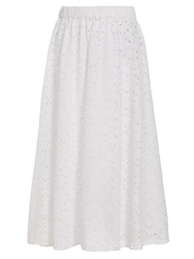 Shop Tanya Taylor Women's Sienna Eyelet Cotton Midi-skirt In White