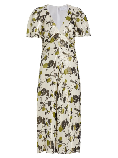 Shop Tanya Taylor Women's Evette Coated Floral Midi-dress In Chalk Multi