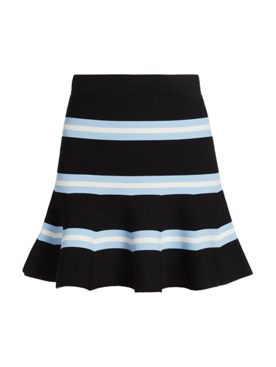 Shop Tanya Taylor Women's Rivka Striped Flared Miniskirt In Black Horizon Blue Chalk