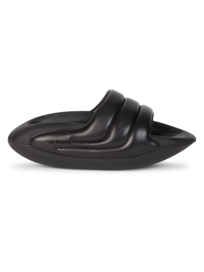 Shop Balmain Men's B-it Quilted Leather Slides In Black