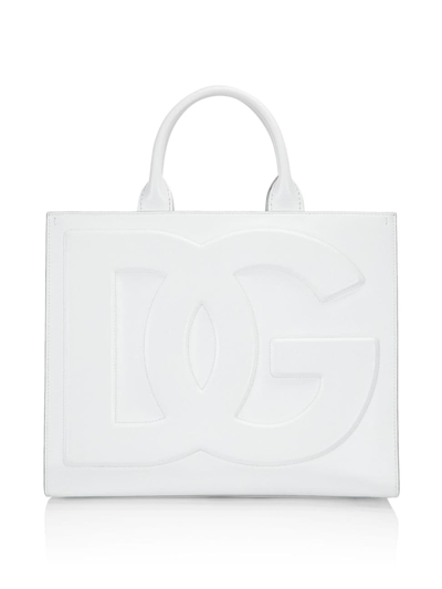 Shop Dolce & Gabbana Women's Large Dg Daily Leather Tote In Optical White