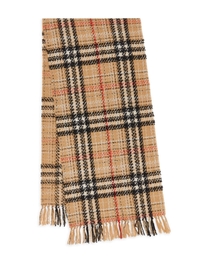 Shop Burberry Women's Cashmere-blend Tweed Check Scarf In Archive Beige