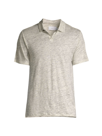 Shop Onia Men's Open-collar Linen Polo Shirt In Heather Grey
