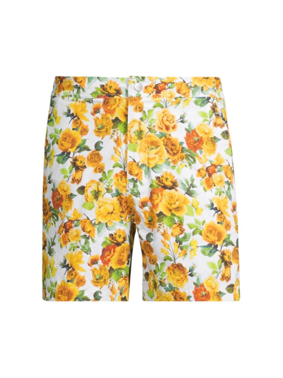 Shop Onia Men's Calder Rose & Carnation Print Swim Shorts In White Multi