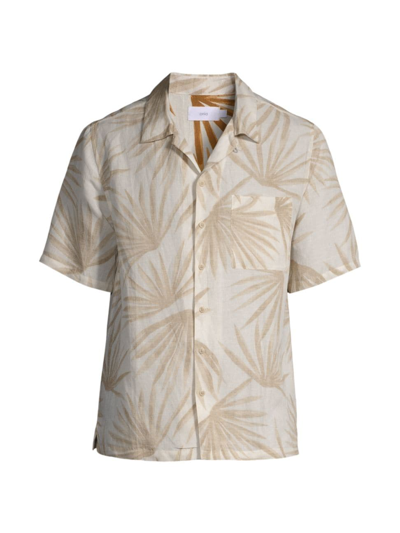 Shop Onia Men's Air Linen Printed Camp Shirt In Sand White