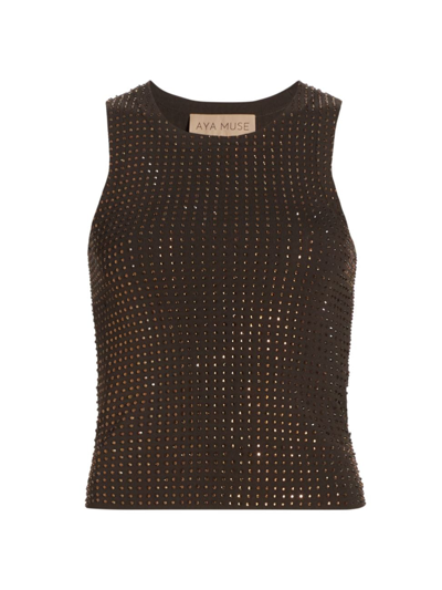 Shop Aya Muse Women's Mela Crystal Studded Top In Chocolate