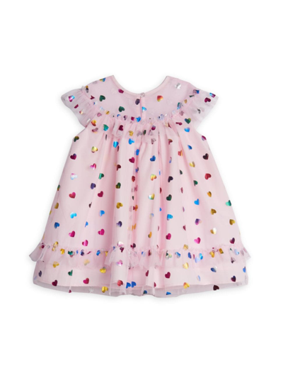 Shop Pippa & Julie Baby Girl's Malinda Foil Heart Illusion Party Dress In Pink