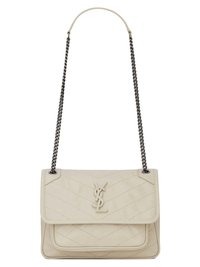 Shop Saint Laurent Women's Niki Baby In Vintage Leather In Cream Soft