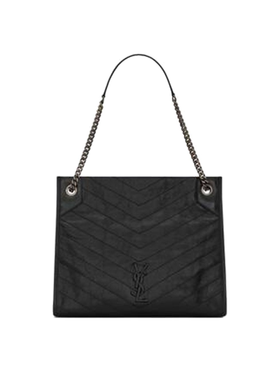 Shop Saint Laurent Women's Niki Medium Shopping Bag In Crinkled Vintage Leather In Nero