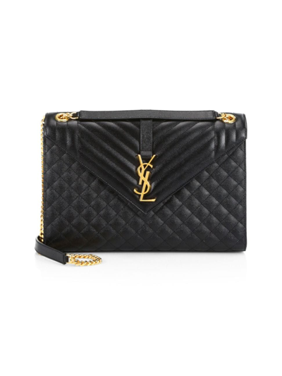 Shop Saint Laurent Women's Large Envelope Monogram Matelassé Leather Shoulder Bag In Black