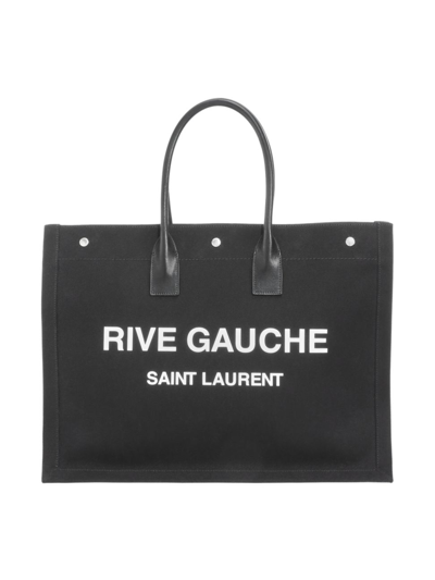 Shop Saint Laurent Women's Rive Gauche Tote In Canvas In Noir Blanc