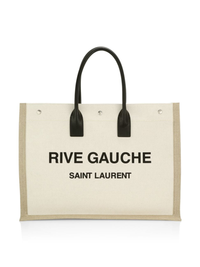 Shop Saint Laurent Women's Rive Gauche Tote In Canvas In Naturel Noir