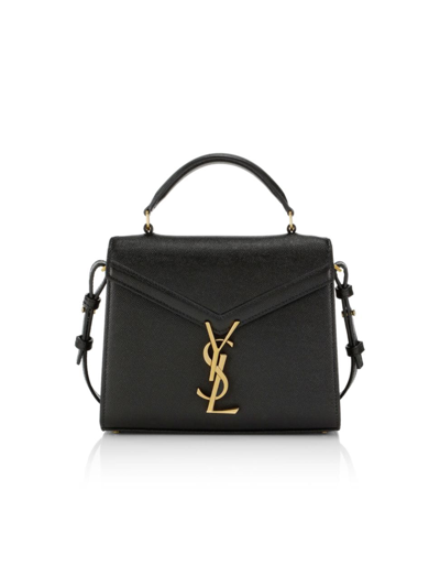 Shop Saint Laurent Women's Cassandra Mini Top Handle Bag In Grain De Poudre Embossed Leather In Black