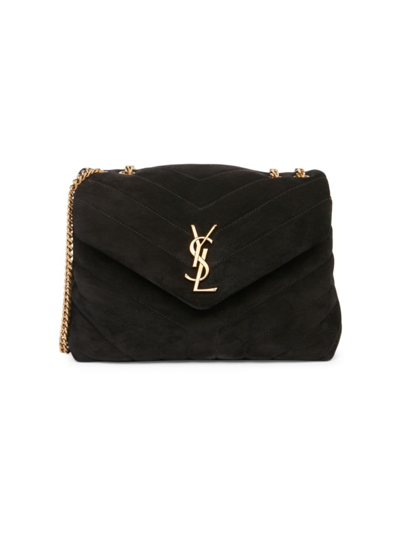 Shop Saint Laurent Women's Small Loulou Matelass Suede Shoulder Bag In Black